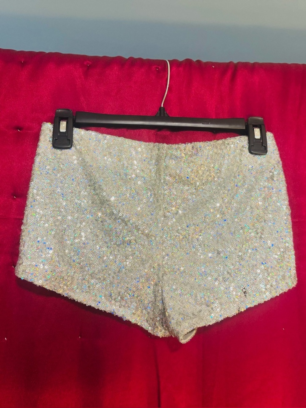 👑 SEXY SIZE SMALL MATERIAL GIRL SILVER SEQUIN BOOTY SHORTS - Picture 5 of 11